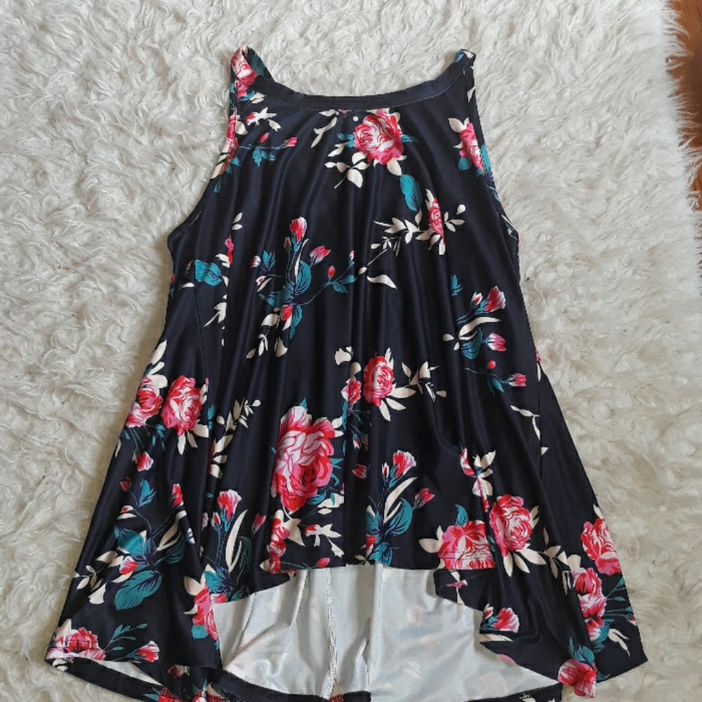 Womens Navy Blue Floral Flowy Top